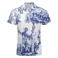 thumbnail image 4 of Blue Chinoiserie Toile Men Zipper T-shirt Summer Casual Short Sleeve T-shirt Top, 4 of 7