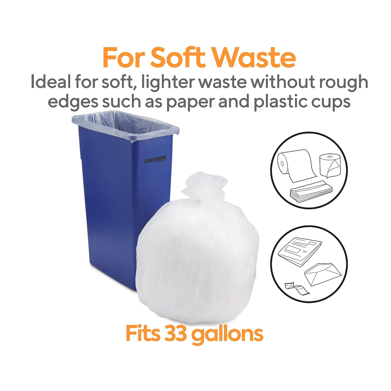 Staples COASTWIDE Trash Bags 30-33 gal 33x40 High Density 12 Mic Natural 10 Rolls/CT 814883