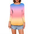 thumbnail image 5 of WTOBBY Women's Gradient Print Hem Slit Casual Long Sleeve Round Neck Top Fashionable Design Comfort Fit Ombre Style Lightweight Material Daily Outfit Essential for US Market,Pink 2XL, 5 of 5
