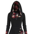 thumbnail image 3 of Women's Gothic Vintage Plaid Patchwork Hooded Dress Button Long Sleeve Cocktail Swing Dress Retro Midi Dress, 3 of 6