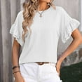 thumbnail image 2 of Ruffled Sleeve Cute Tops for Women Crew Neck Solid Trendy Casual 2025 Pullover Shirts Summer 2025 White,XL, 2 of 5