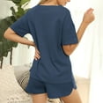 thumbnail image 3 of Fashion Outfits Women's Waffle Knit Pajama Set Short Sleeve Top and Shorts PJs Sets Loungewear Athletic Tracksuits with Pockets, 3 of 7