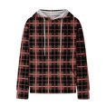 thumbnail image 7 of Women's Fashion Loose Hooded Pullover Long Sleeve Plaid Sweatshirt with Drawstring Drop Shoulder and Pocket Print,Pink,L, 7 of 7