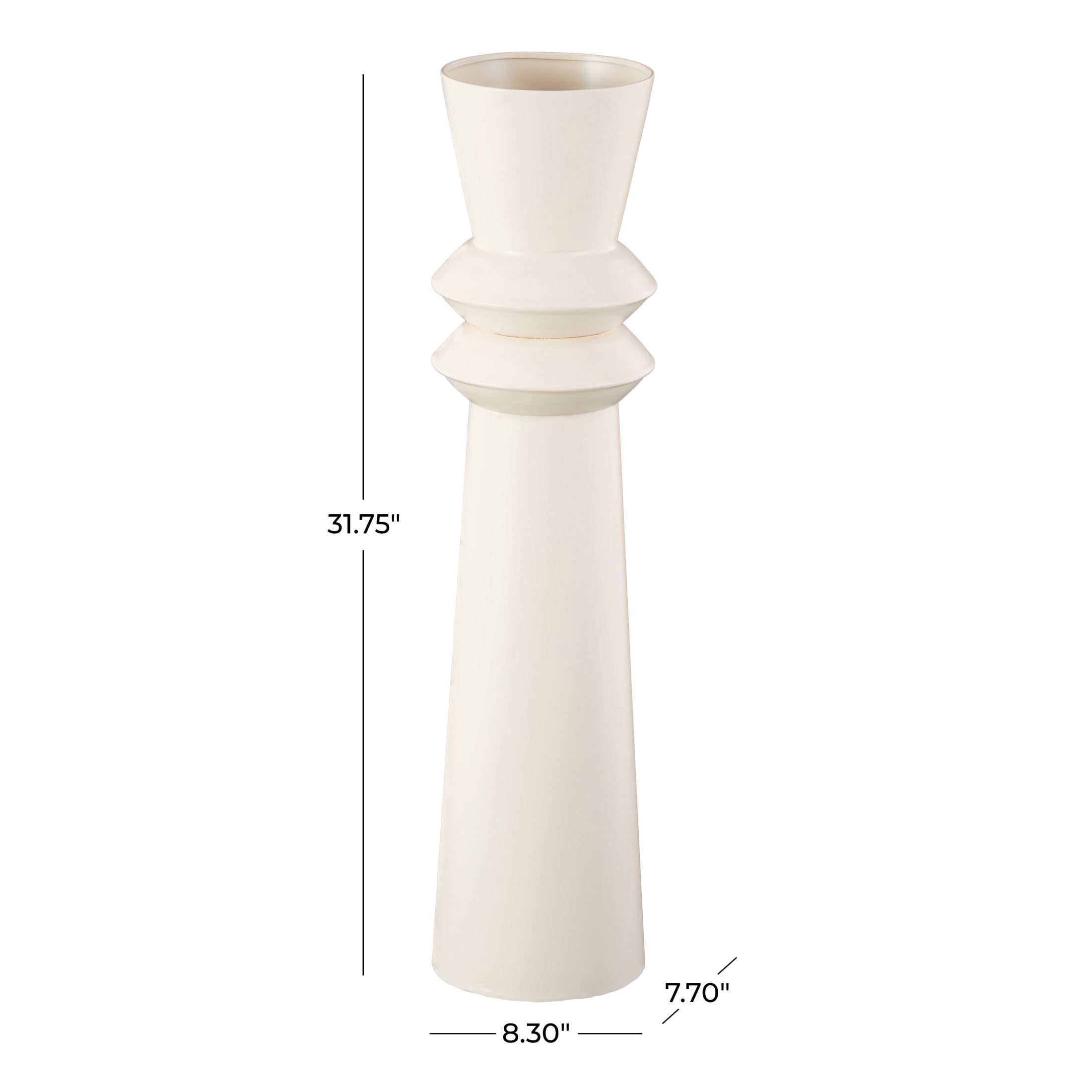 DecMode 32" Tall Art Deco Fluted Floor Cream Metal Vase