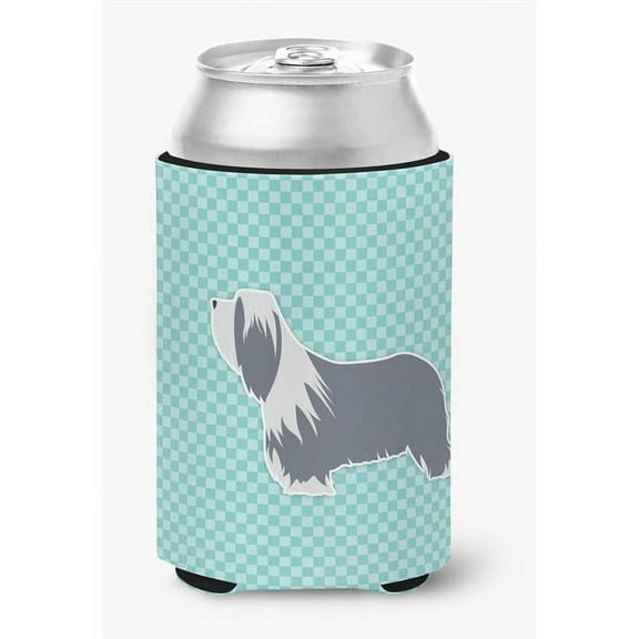 Caroline's Treasures BB3717CC Bearded Collie Checkerboard Blue Can or Bottle Hugger, Can Hugger, multicolor