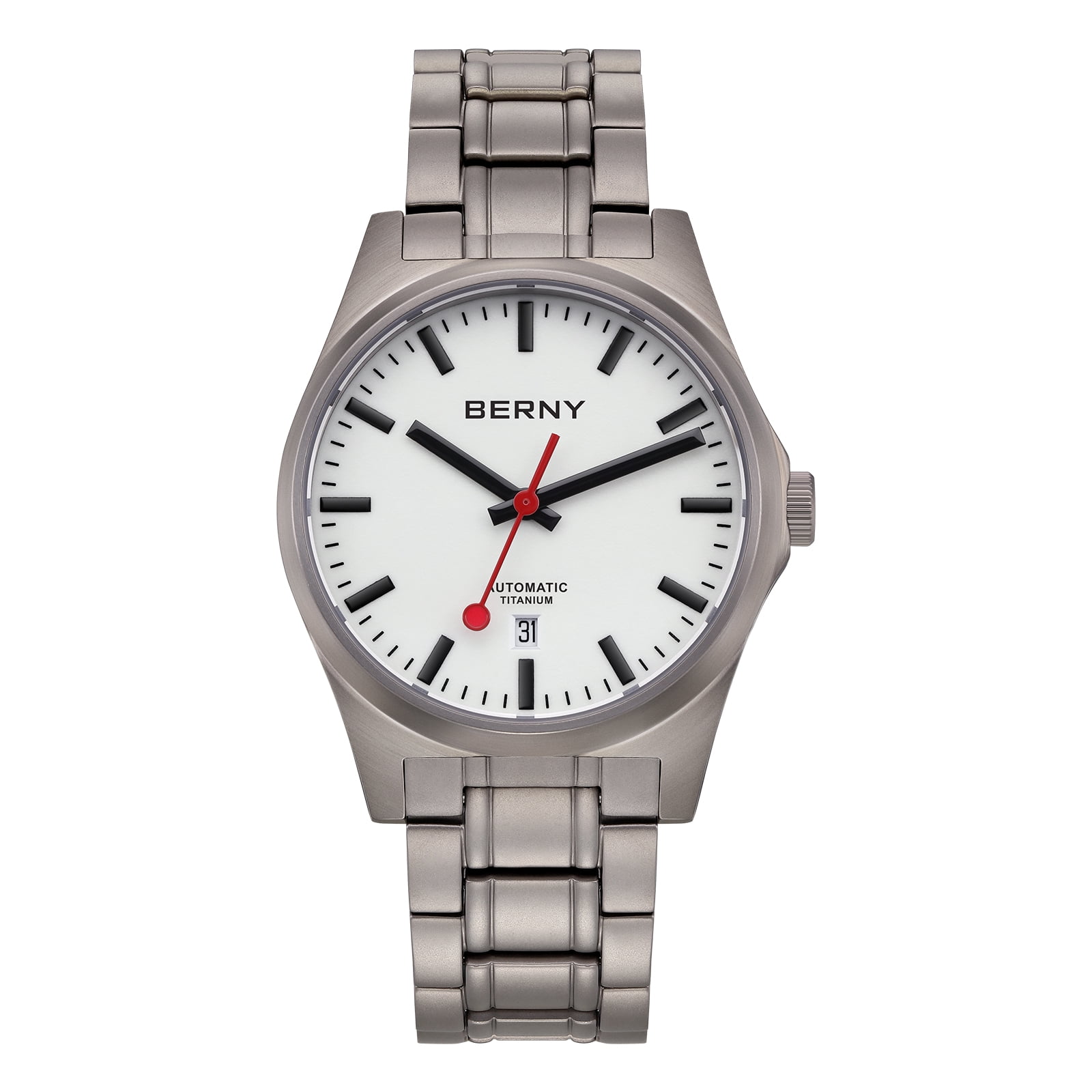 BERNY Automatic Titanium Watches for Men, Sport Casual 10ATM Waterproof Analog Mechanical Watch with Date, Super Luminous, Sapphire Crystal, Fashion Minimalist Men's Wrist Watch (White)