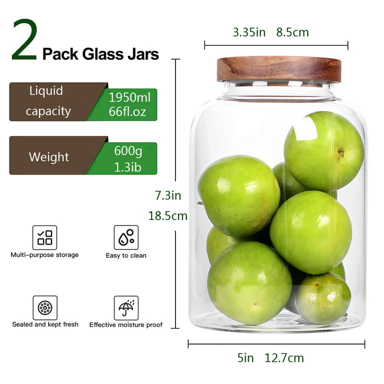 Large Glass Food Storage Jars with Airtight Wooden Lid，Set of 2 100  OZ(3000ml) Glass Canister Glass Food Containers for Kitchen Pantry for  Flour, Tea