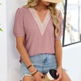 thumbnail image 6 of Enjoytime Womens Shirts Lace Patchwork V-Neck Short Sleeve Blouses Spring Summer Fashion Business Casual Tops Pink XXL, 6 of 8