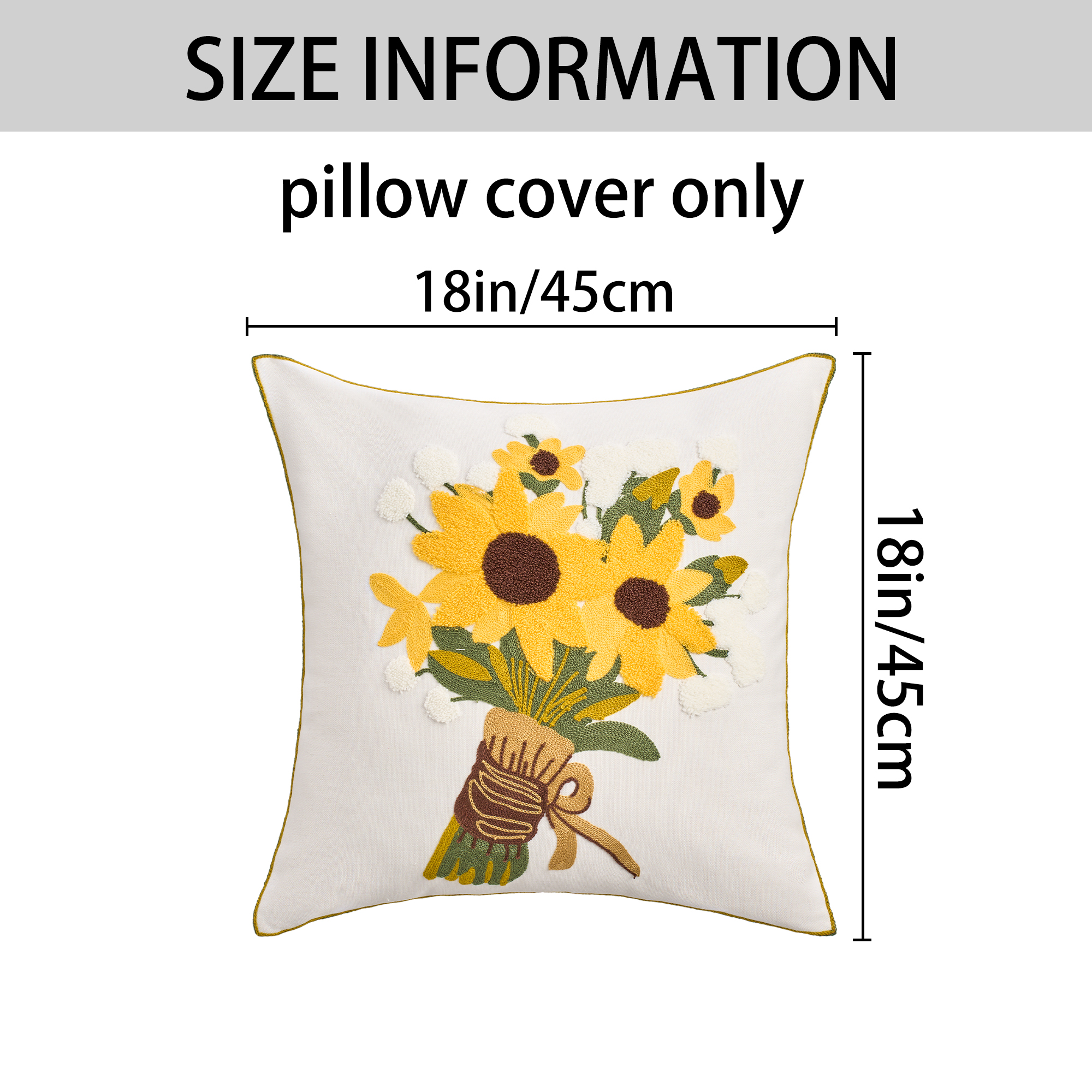 Unique Bargains Pack of 2 Flower Embroidered Throw Pillow Covers Yellow Green