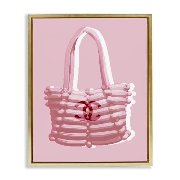 Stupell Industries Contemporary Pink Balloon Purse Gold Floating Frame Canvas Art, 25 x 31, by Lil' Rue