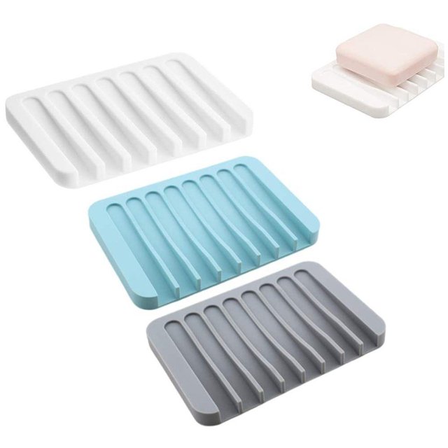 Silicone Soap Dish Holder, Set of 3 Soap Dishes Silicone Shower Soap Holder Self Draining Soap Dish Soap Saver Soap Dish