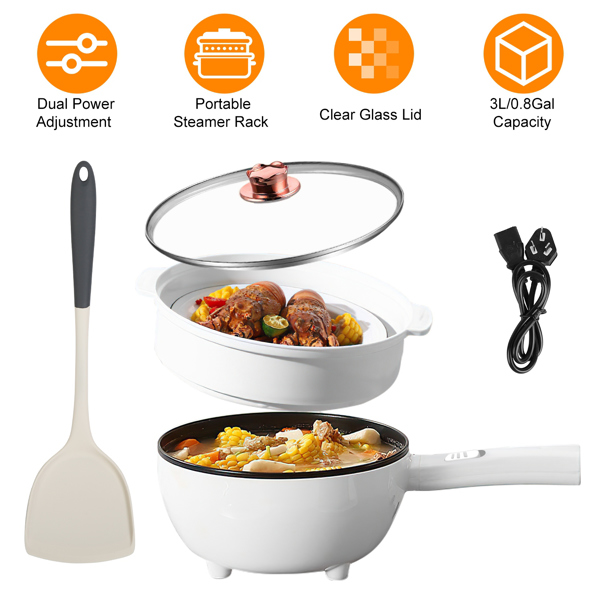 imerelez 3L Electric Multi-Cooker, Non-Stick Hot Pot with Steamer & Dual Power, 1000W Overheat Protection for Dorm