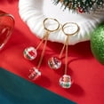 thumbnail image 4 of Red Green Pom Pom Ball Drop Dangle Earrings for Women Gold-Toned Christmas Double Round Statement Tassel Chain Dangling Hoop Earring Fashion Lightweight Funny Xmas Festival Huggie Hoops Jewelry, 4 of 6