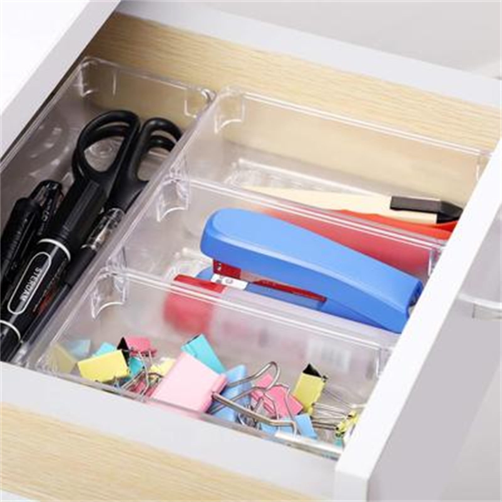 Openpig Drawer Organizer Set, Bathroom Drawer Organizers Makeup Trays Vanity Desk Dividers Versatile Storage Bins Clear Plastic Drawer Organization Container for Dresser, Kitchen, Office