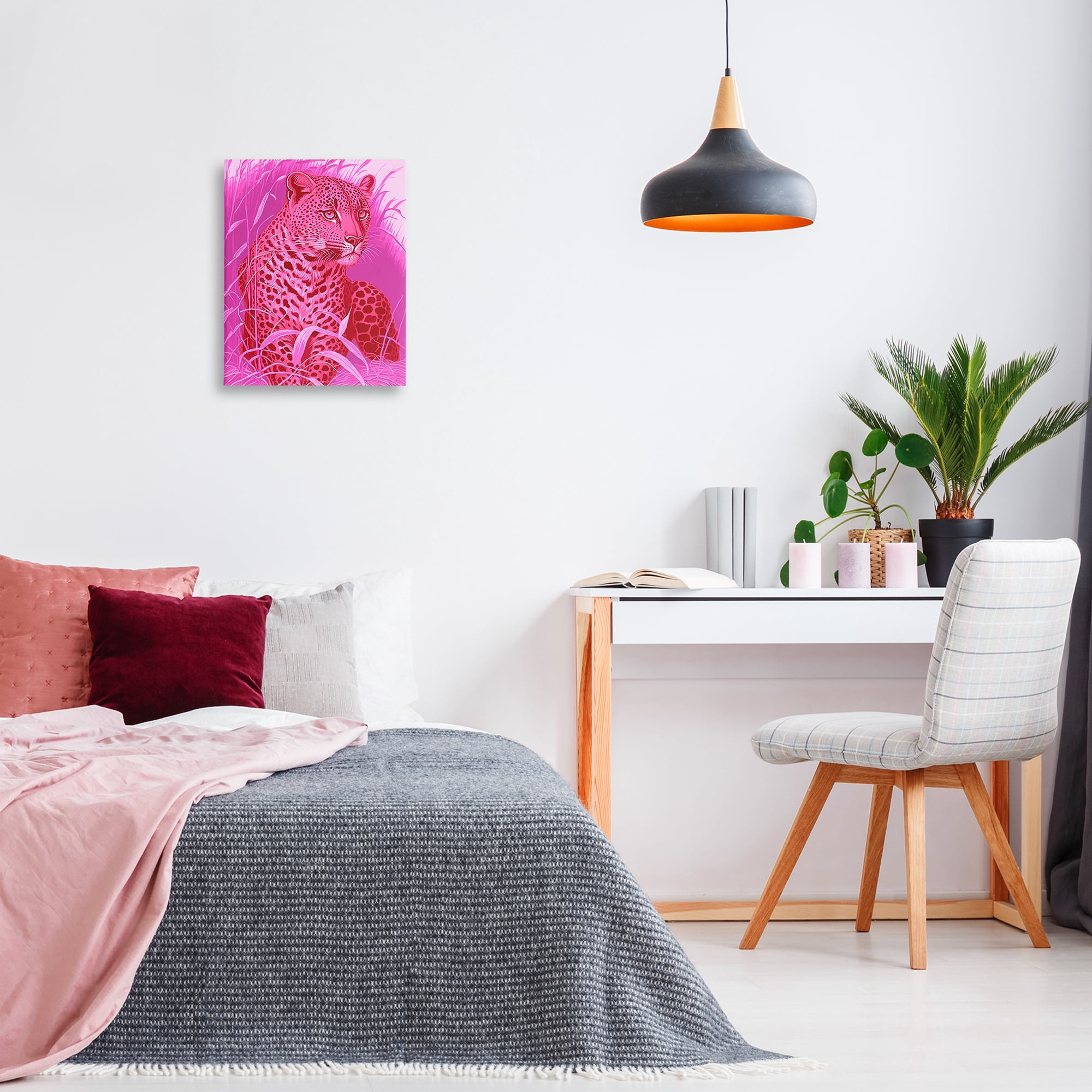 Stupell Industries Cheetah Among Pink Leaves Animals Painting Wrapped Canvas Art Print Wall Art, 16 x 20