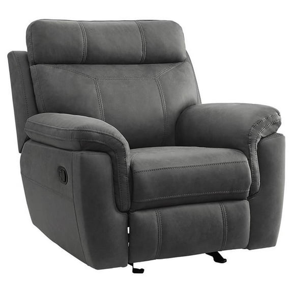 Pemberly Row Modern Polished Microfiber Glider Reclining Chair in Gray