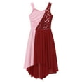 thumbnail image 4 of Alvivi Kids Girls Sequin Sparkly Contemporary Lyrical Ballet Dance Irregular Dress Leotard Burgundy 6, 4 of 7