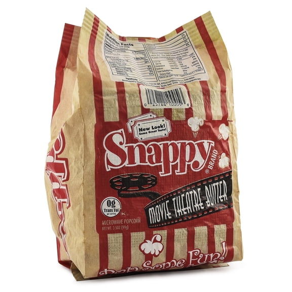 Snappy Movie Theater Butter Microwave Popcorn, 3.5 oz Bags, 48 Count, Non-GMO, Whole Grain