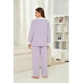 thumbnail image 3 of HEARTNICE Women's Fleece Pajama Set, Cozy Plush Lounge Sleepwear Jacquard Pjs set,(Lavender+White,L), 3 of 5