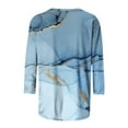 thumbnail image 5 of Scyoekwg 0 Spring and Autumn Trendy 3/4 Sleeves Shirts for Womens Casual Round Neck Marble Print Tunic Tops Comfy Lightweight Loose Fit Blouses Pullover Tops Sky Blue L, 5 of 5