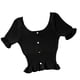 thumbnail image 3 of Camiseta de punto para mujer, manga corta, cuello cuadrado, corte ajustado, botón superior, negro Methold  AP001523-01B, 3 of 7