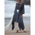 thumbnail image 2 of Lindbes Femmes Irrégulière Loisirs en Vrac Lin Coupe Chemise Tunique Pull-Over Chemisier Bouffant Col Rond Robe Confortable, 2 of 7