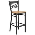 thumbnail image 1 of HERCULES Series Black ''X'' Back Metal Restaurant Barstool - Natural Wood Seat, 1 of 6