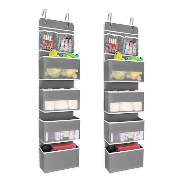 Innovador organizador para colgar sobre la puerta, tela no tejida transpirable, para guardar cosméticos, juguetes y artículos diversos, ventanas de PVC transparente y placas de soporte, paquete de 2