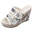 thumbnail image 4 of Rokment Floral Fringed Denim Platform Wedge Heeled Sandals for Women Trendy Casual Leopard Canvas Buckles Espadrilles Chunky Heels Slides Dress Backless Slippers 2026 Summer Blue Size 8.5, 4 of 4