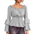 thumbnail image 2 of Qulqfy Long Sleeve Tops for Women Renaissance Off the Shoulder Smocked Gray Blouses Dressy Casual Peplum Tunic Shirts for Women, 2 of 8