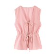thumbnail image 4 of Striped Sleeveless Outfit, High Waist Striped Tie Belt Sleeveless Vest Set Lightweight Striped Tie Front Wide Leg Pants Set Striped Sleeveless Lace up Vest, Red L, 4 of 8