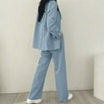 thumbnail image 6 of Women's 2 Piece Outfits Oversized Dressy Blazer Jacket Wide Leg Pants 2025 Fall Business Casual Office Work Suit Sets (3XL, Light Blue), 6 of 6