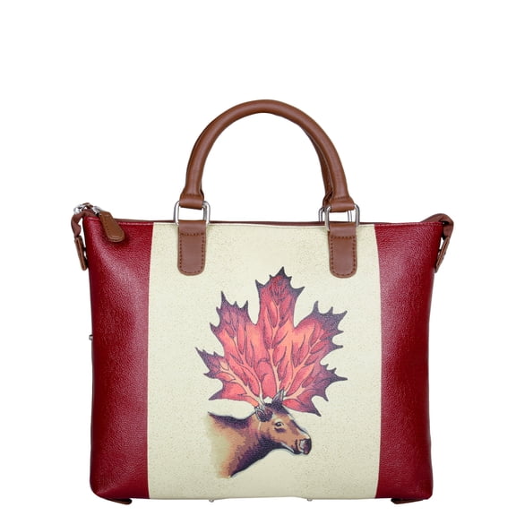 Vegan Leather 3-in-1 Convertible Crossbody Bag for Women – Canada Leaf Printed Shoulder Handbag & Top-Handle Purse for Office, Travel & Daily Use