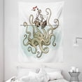 thumbnail image 1 of Kraken Tapestry, Octopus Sinking the Pirate Ships Greek Myth Fish Culture Cartoon Artwork Image, Wall Hanging for Bedroom Living Room Dorm Decor, 60W X 80L Inches, Tan Pale Green, by Ambesonne, 1 of 2