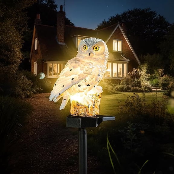KOMI Garden Solar Light Outdoor Decor, Solar LED Light with Stake, Waterproof Light for Walkway Courtyard Party Decoration, White and Black Owl