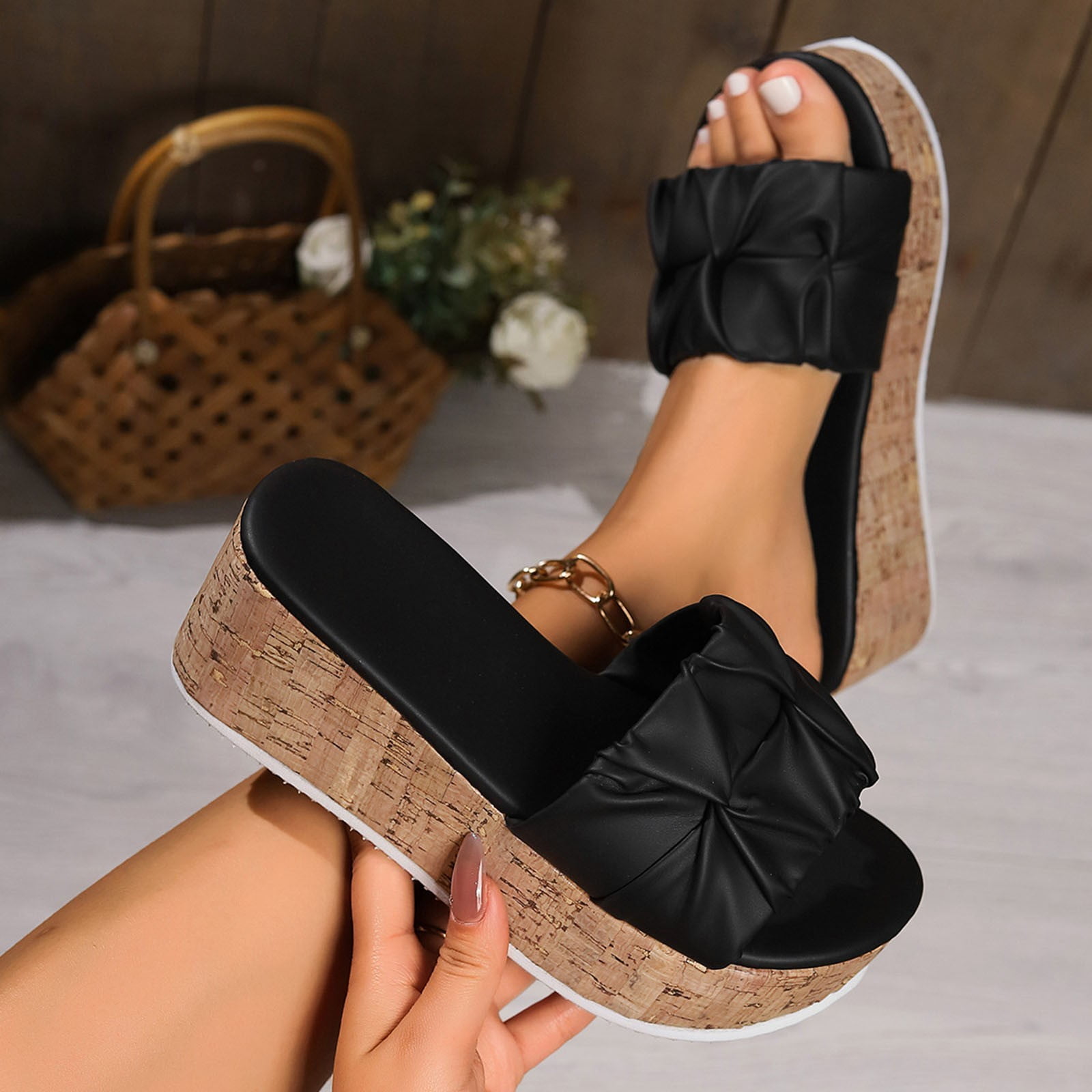 Motaob Sandales Compensées pour Femmes Habillées Sandale en Cuir