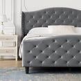thumbnail image 4 of King Bed Frame, Tufted Upholstered Platform Bed with Headboard and Footboard, Velvet Handmade Pleats Wingback Platform Bed, Strong Wooden Slats/No Box Spring Needed/Easy Assembly, Grey, 4 of 7