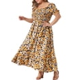 thumbnail image 4 of GRACE & GRANDEUR Robe Maxi Bohème à Fleurs pour Femme Grande Taille, Manches Courtes, Encolure Carrée, Smockée, 4X Jaune, 4 of 6
