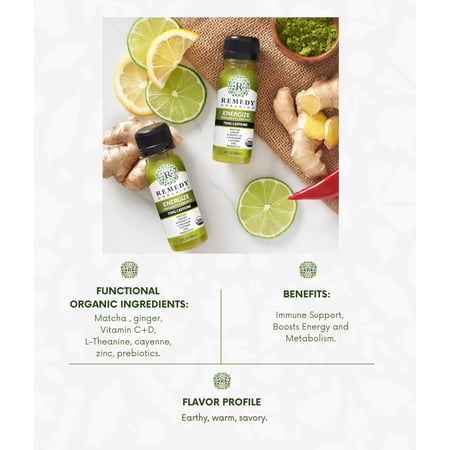 Remedy Organics Immunity Plus Shot, Energize Me | Boost Energy, Brain Function, Detoxification, and Metabolism | Brain Juice | Certified-Organic Ingredients 12 Packs