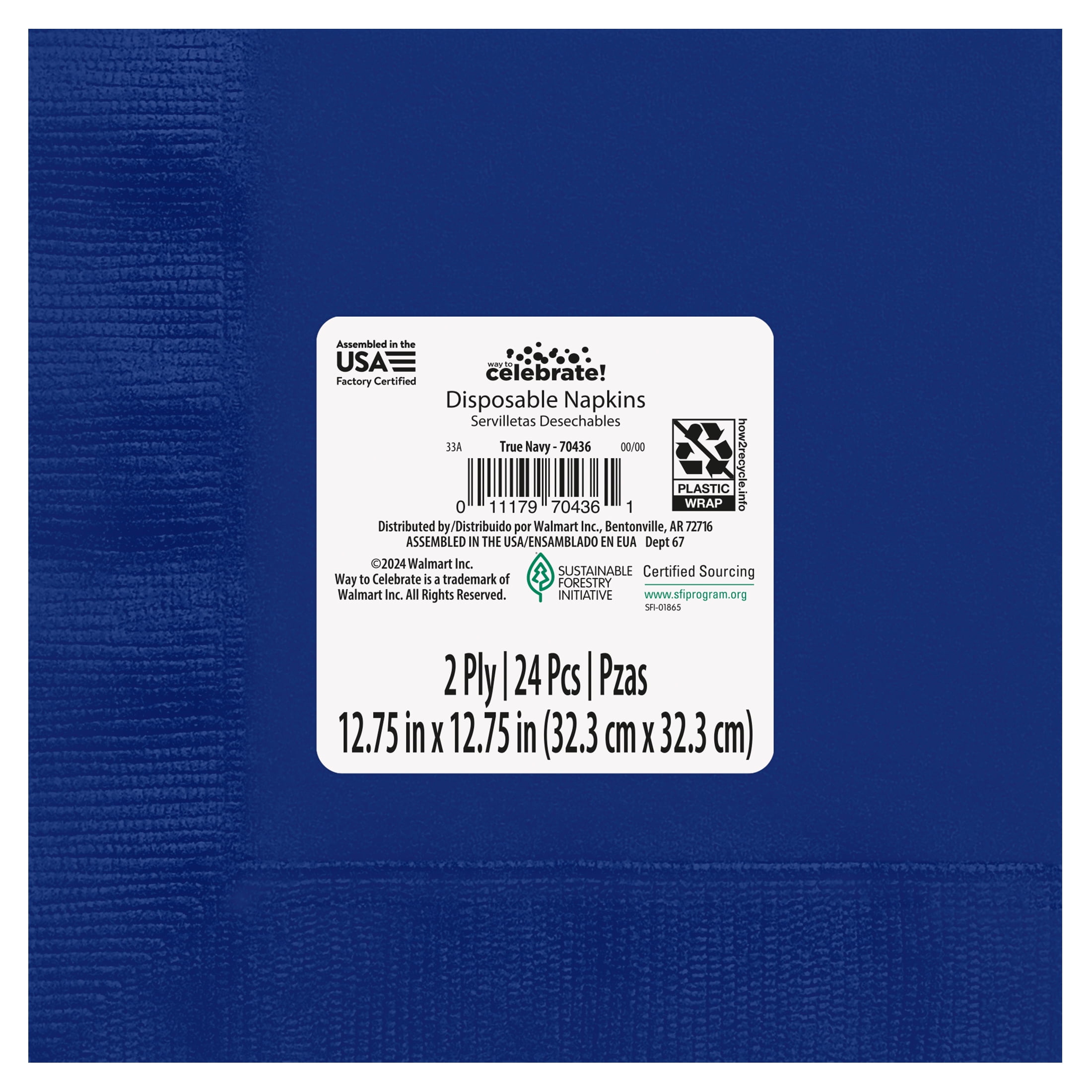 24CT 6.5IN x 6.5IN Navy Disposable Paper Napkins by Way To Celebrate