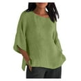 thumbnail image 2 of LEBONYARD Womens Summer V Neck Tshirt Tops,white blouse clearance,Women's Summer Fashion Cropped Sleeves Round Neck Cotton Line Loose Shirt Blouse Green XXXXXL, 2 of 5