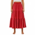 thumbnail image 6 of Women’s High Waist Tiered Maxi Skirt with Elastic Waistband and Pockets Flowy A Line Lightweight Casual Skirt Red M, 6 of 7