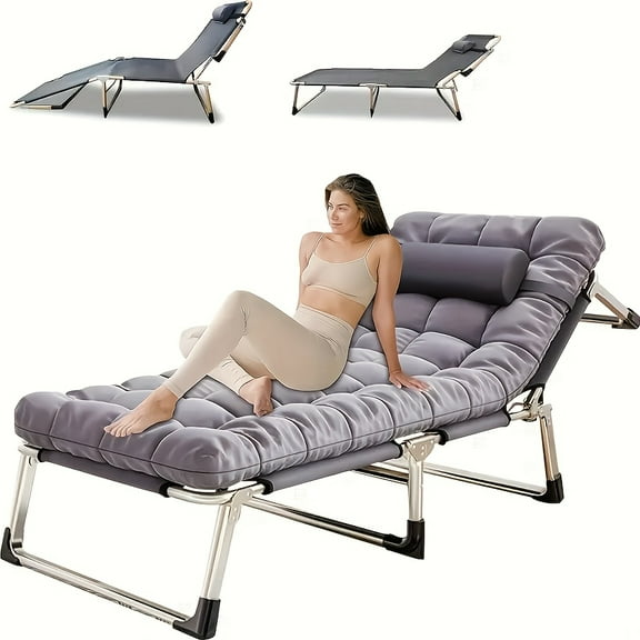 1pc Of Ergonomic Deck Chair Bed With Cushion - Multi-function Adjustable Manual Operation, Portable Folding Design, Backrest And Thickened Seat Cushion, Suitable For Outdoor/office Nap, Home