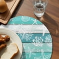 thumbnail image 3 of Teal Coastal Beach Round 13 Inch Placemats Set of 2, Nautical Starfish Coral Vintage Wooden HeatResistant Non Slip Place Mats for Dining Table, Wipeable Braided Kitchen Table Mats for Housewarming, 3 of 9