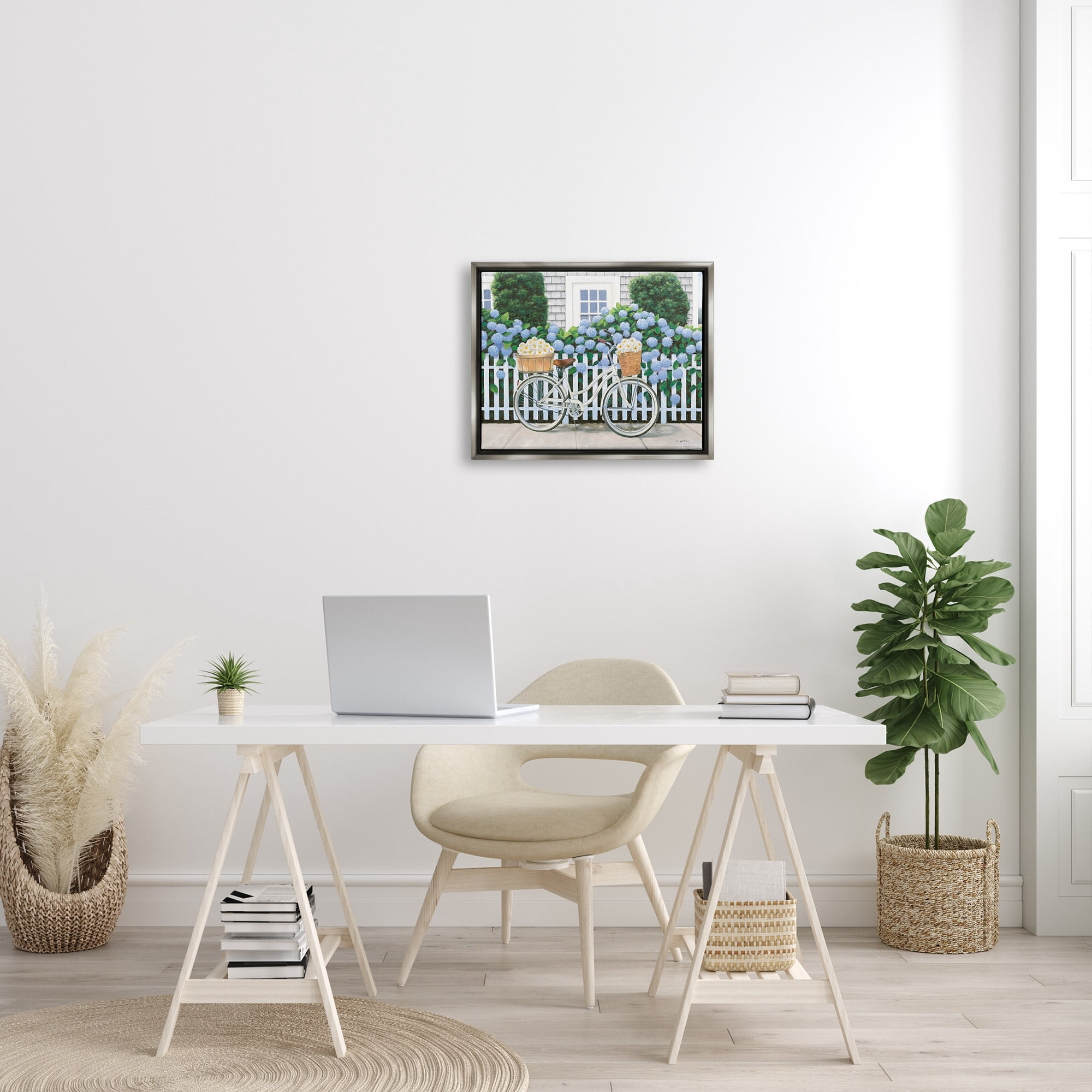 Stupell Industries Cape Cod Daisy Bike Luster Gray Framed Floating Canvas Wall Art, 16x20, by Wild Apple Portfolio