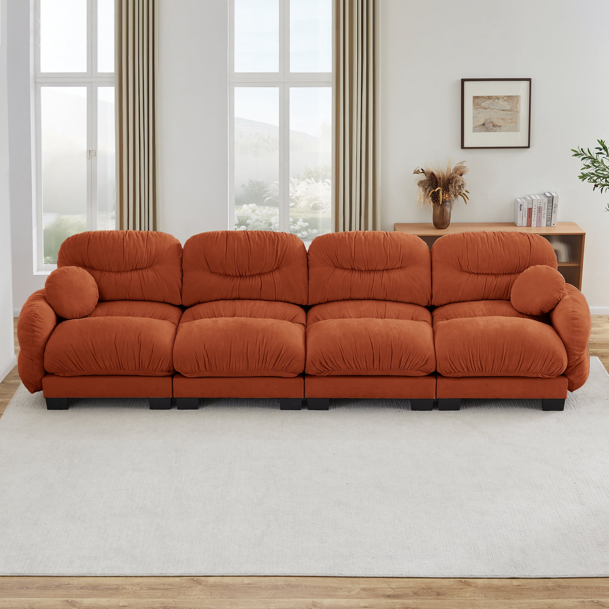 150" 4 Seater Couch Cozy Chenille Sofa with 2 Throw Pillows