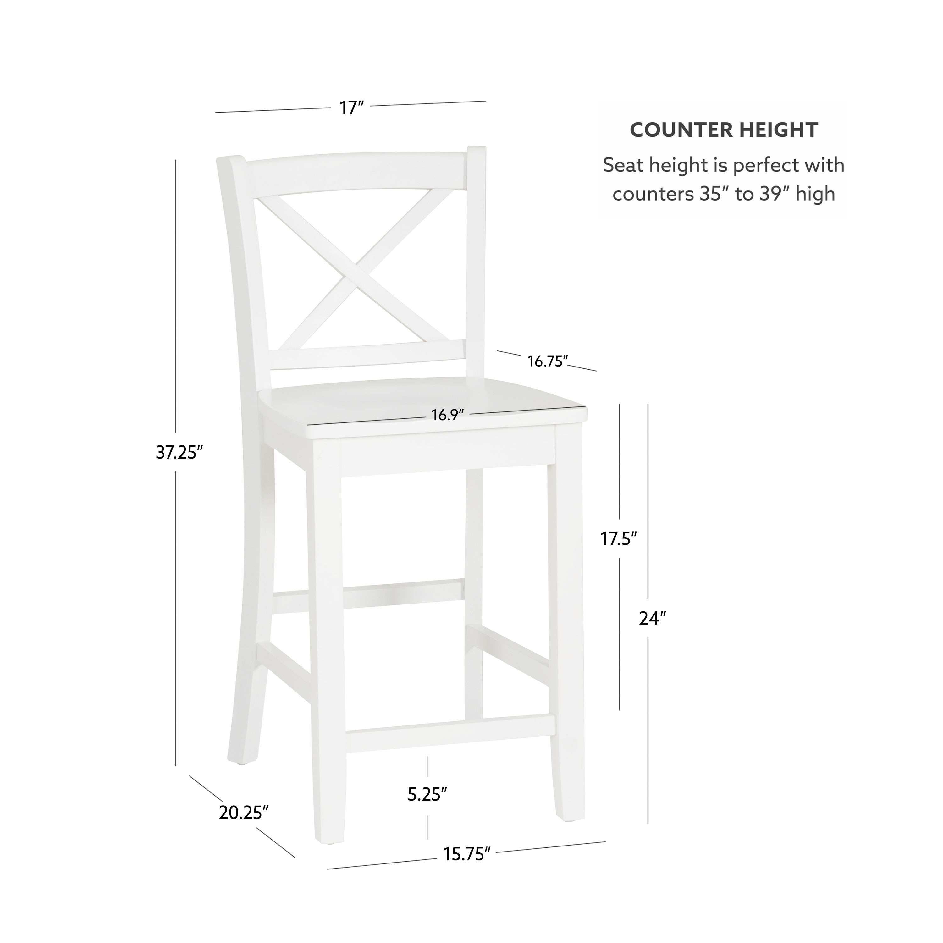Linon Torino 24" Cross-Back Indoor Wood Counter Stool, White