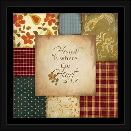 - Home Heart Americana Folk Patchwork Primitive Pattern Inspirational Painting Red & Tan, Framed Canvas Art by Pied Piper Creative