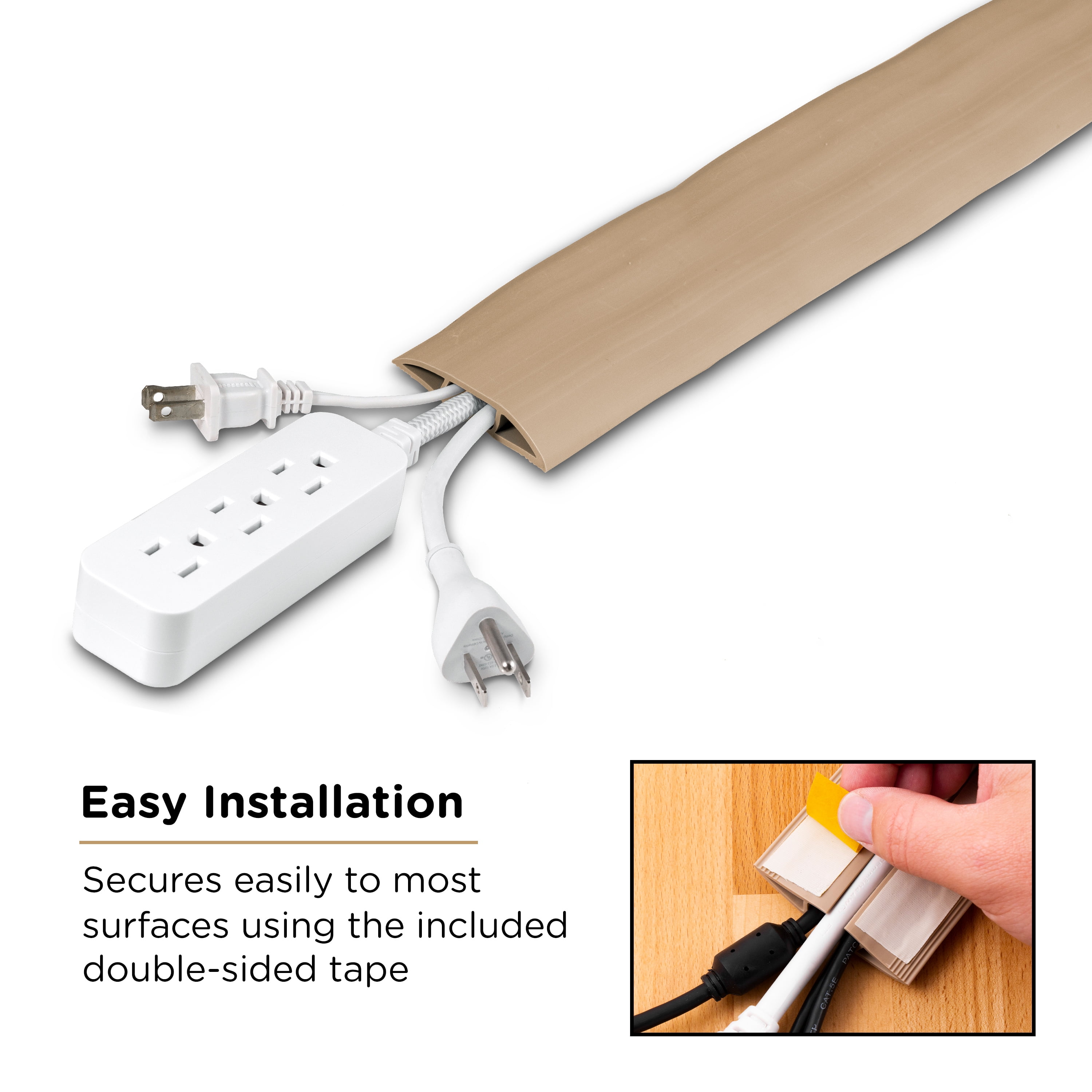 Cordinate 6 ft Cord Cover Floor, Cord Protector, Cord Management, Cord  Concealer, Cable Hider and Cable Raceway, Extension Cord Cover, Tan, 49629