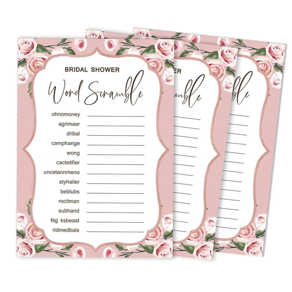 Inkdotpot Scramble Bridal ShowerGameCards Floral bridal gownParty Wedding Supplies 50-Pack Wedding Word
